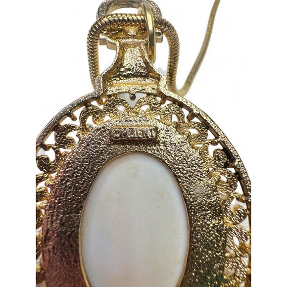 M. Jent Vintage Gold Tone Oval Ceramic Portrait Necklace Earrings Set - Picture 4 of 8